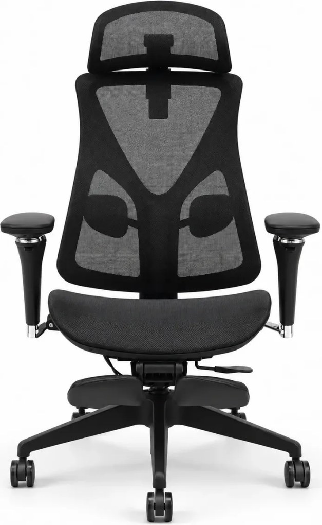 Scaun ergonomic MORATTI D3, Suport Lombar Trio Dinamic , Cotiere 5D Dual-Axis, Tetieră Reglabilă, Mecanism Sensibil la Greutate cu Seat-Slider, Suport Picioare, Mesh, Negru