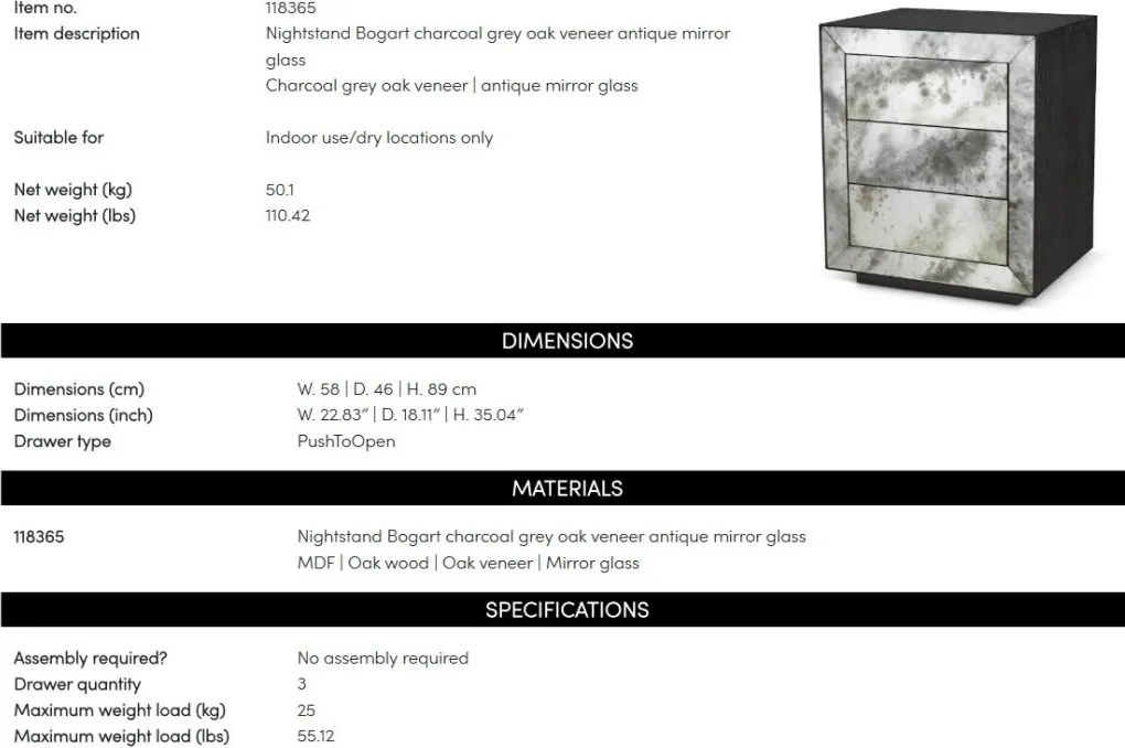 Noptiera design deosebit LUX Bogart