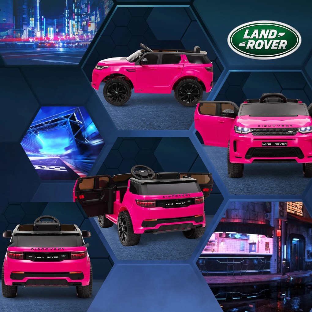 AIYAPLAY Mașină Electrică Copii cu Licență Land Rover Discovery, cu Faruri, Claxon și Centură, din Plastic și Metal, 106x65,5x51 cm, Roz | Aosom Romania