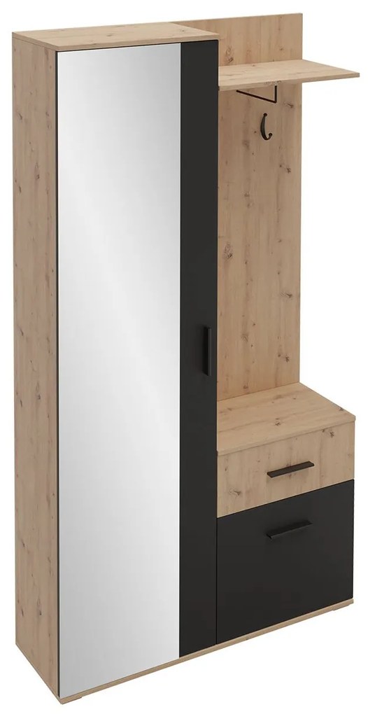 Mobilier hol Cless (Stejar artisan + Negru) (cu oglindă). 1104707