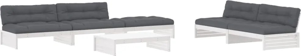 vidaXL Set mobilier relaxare grădină&perne 6 piese alb lemn masiv pin