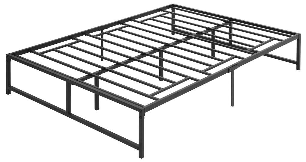 HOMCOM Cadru de pat dublu 140 x 190 cm, pat dublu 2 persoane din otel, inaltime 31 cm cu depozitare, somiera cu lamele, negru | Aosom Romania