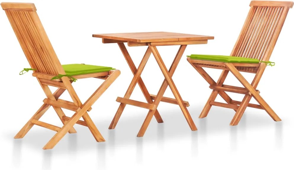 vidaXL Set bistro cu perne verde aprins, 3 piese, lemn masiv tec
