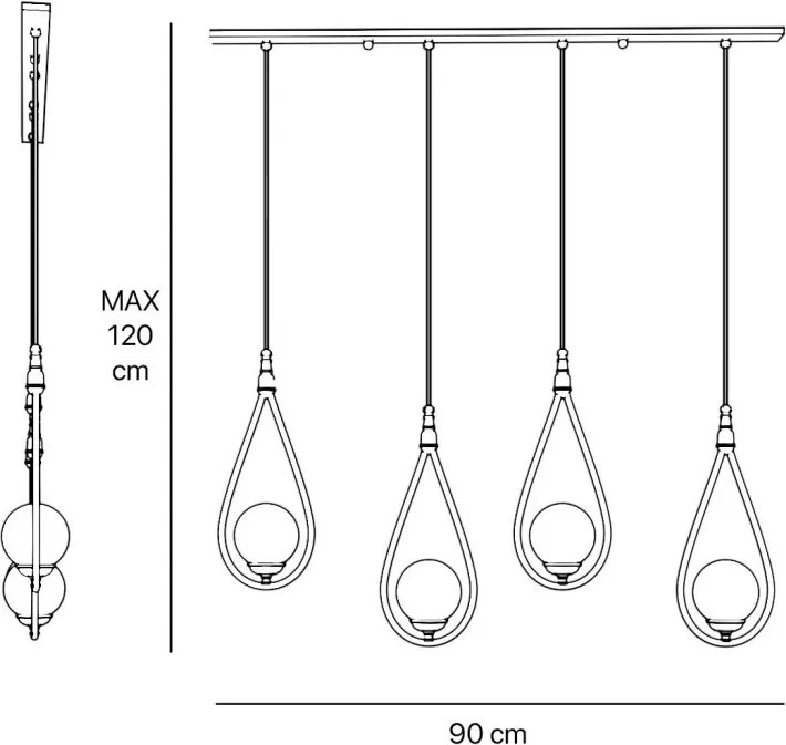 Lustra din alama cu 4 pendule in forma de lacrima Iside
