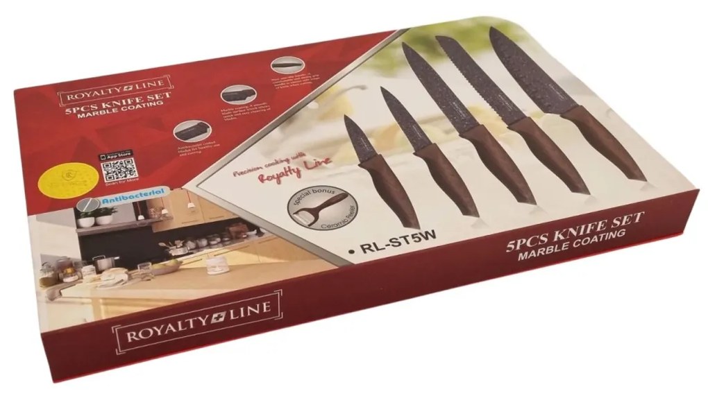 Set Cutite si curatator legume, 6 piese acoperite cu strat marmorat Royalty Line Rl ST5W