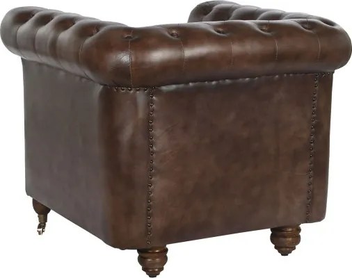 Fotoliu vintage din piele naturală maro închis, „Chesterfield"