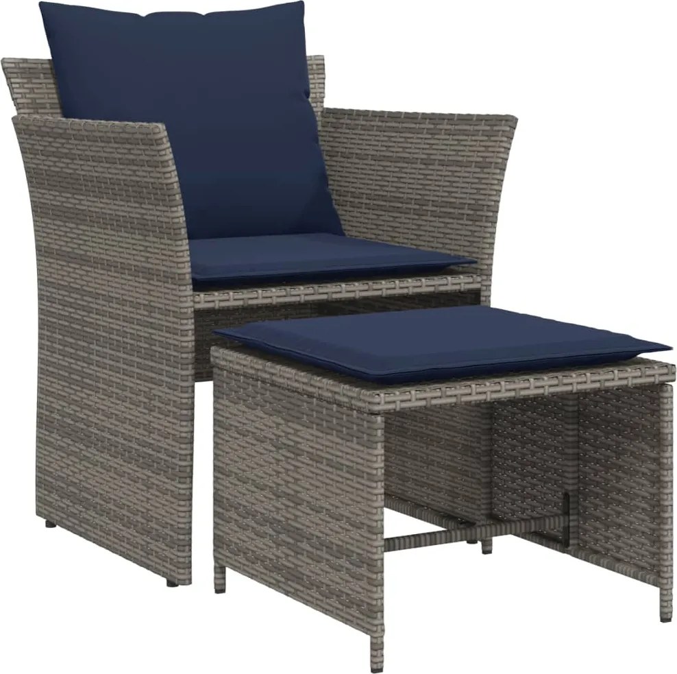 vidaXL Scaun de grădină cu taburet, gri, poliratan