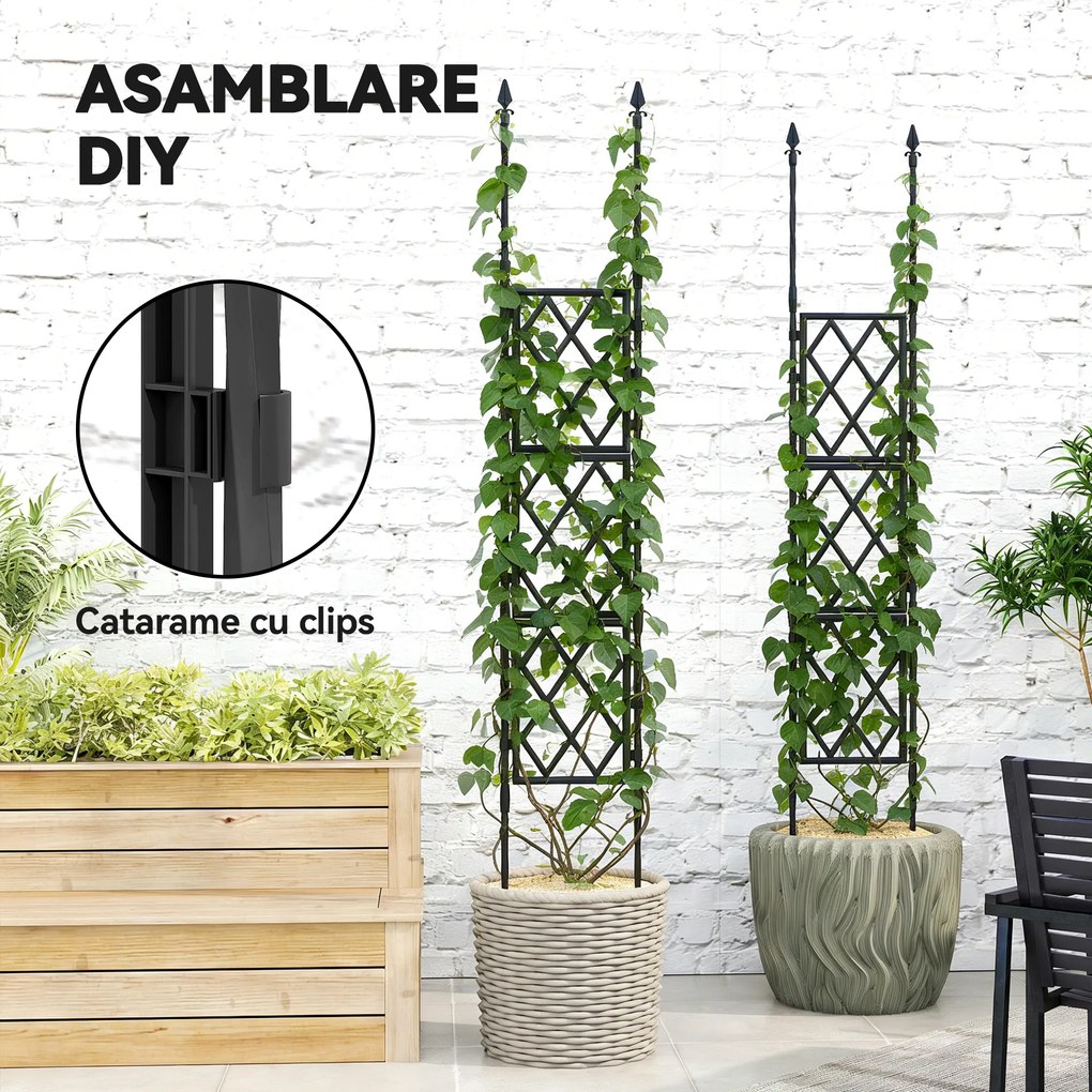 Outsunny Suport pentru Plante Cățărătoare Înalt Pliabil, Grilaj pentru Cățărătoare din Grădină din Oțel cu Decorațiuni, pentru Roșii, Flori, Mazăre, Legume, Montaj DIY, 85x197 cm, Negru | Aosom Romania