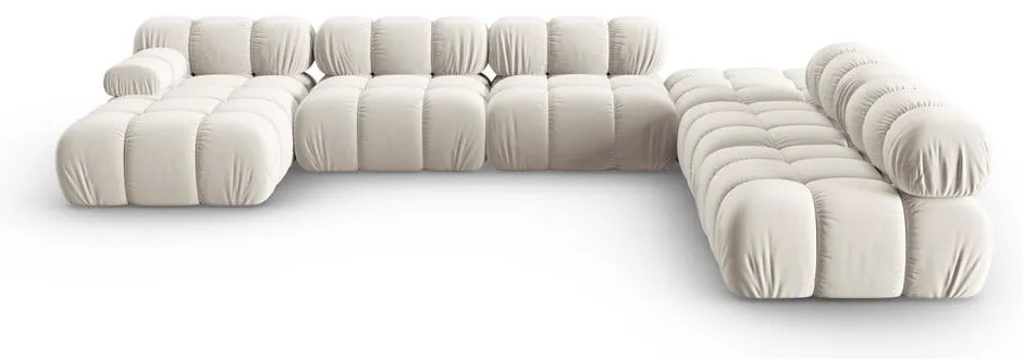 Colțar modular bej cu tapițerie din catifea (cu colț pe partea dreaptă/în formă de "U") Bellis – Micadoni