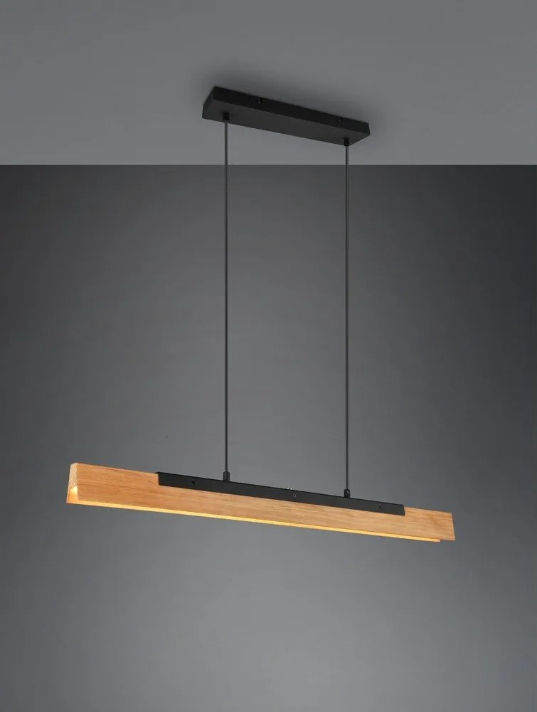 Lustră negru-mat LED cu abajur din lemn Kerala – Trio