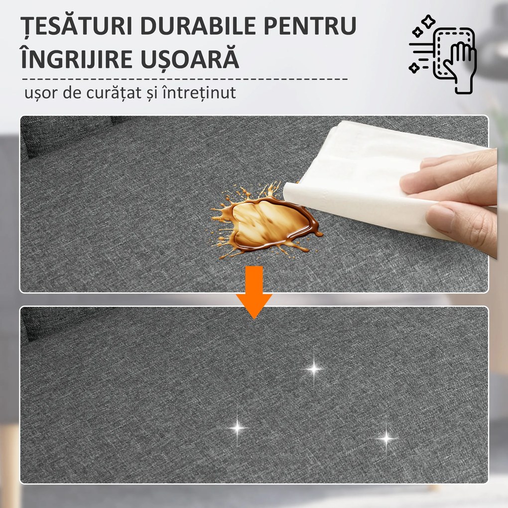 HOMCOM Canapea Modernă cu 2 Locuri din Material Textil Fără Brațe, Structura și Picioare din Lemn, 117x56,5x77 cm, Gri | Aosom Romania