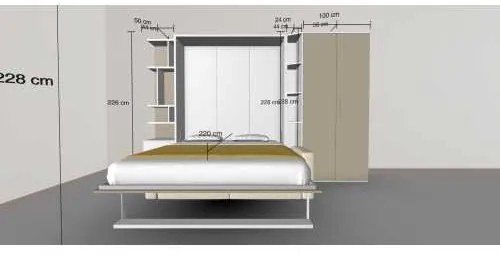 Set pat rabatabil dublu 160X200 cu somiera, canapea 2 locuri, biblioteca si dulap Acordeon(100) cm - ROYAL XL 160, ACORDEON WARDROBE,SMALL BOOKCASE&SOFA SET(160X200)