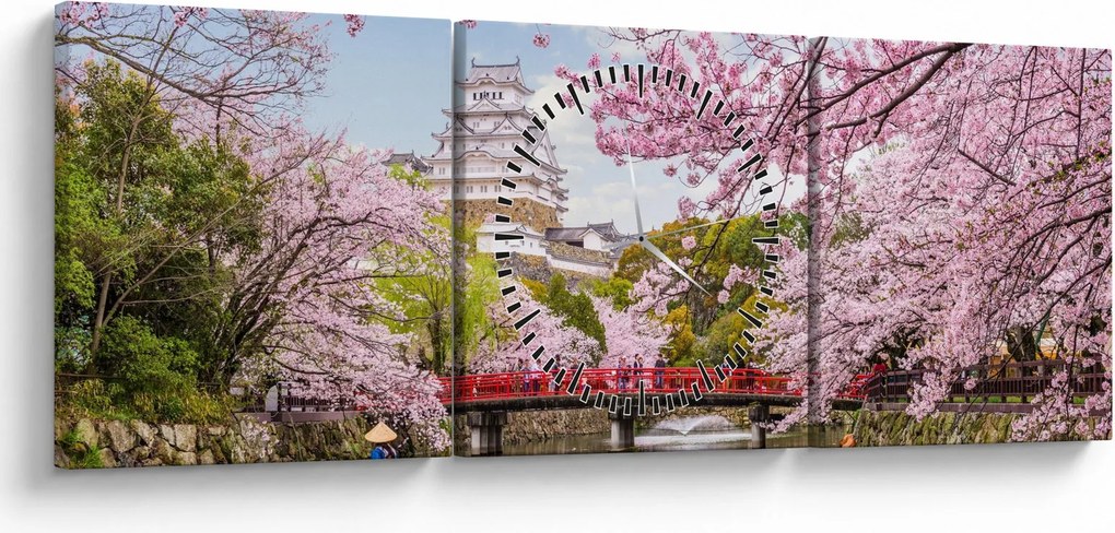 Tablou cu cireș japonez (cu ceas) (90x30 cm)
