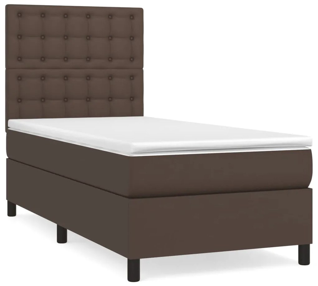 3142830 vidaXL Pat box spring cu saltea, maro, 100x200 cm, piele ecologică