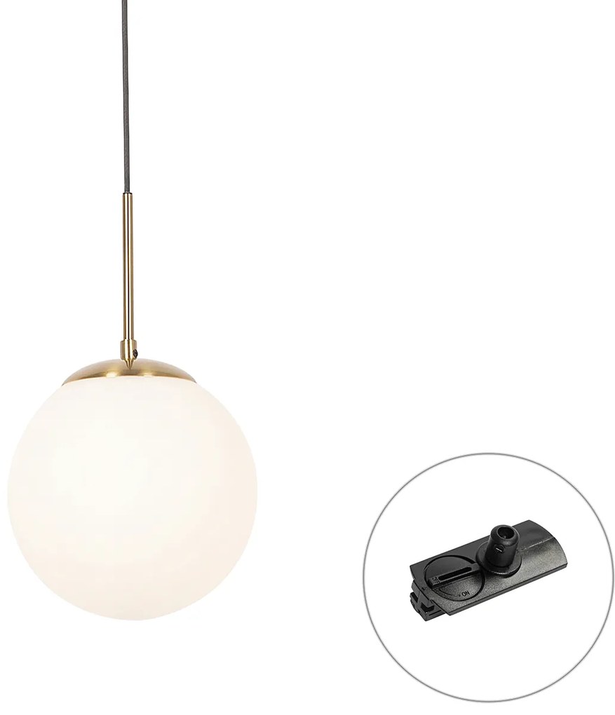 Lampă suspendată Art Deco aurie cu sticlă opal, incl. adaptor șină negru monofazat - Iconic Flore