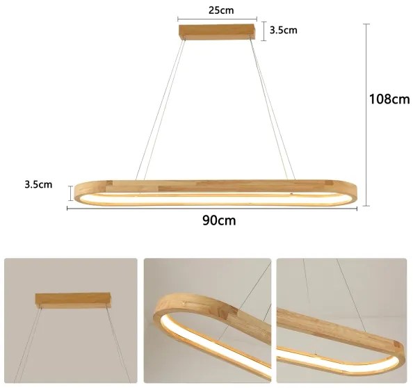 Brilagi - Lustră suspendată pe cablu UMEA WOOD LED/40W/230V 90x22 cm, lemn de cauciuc