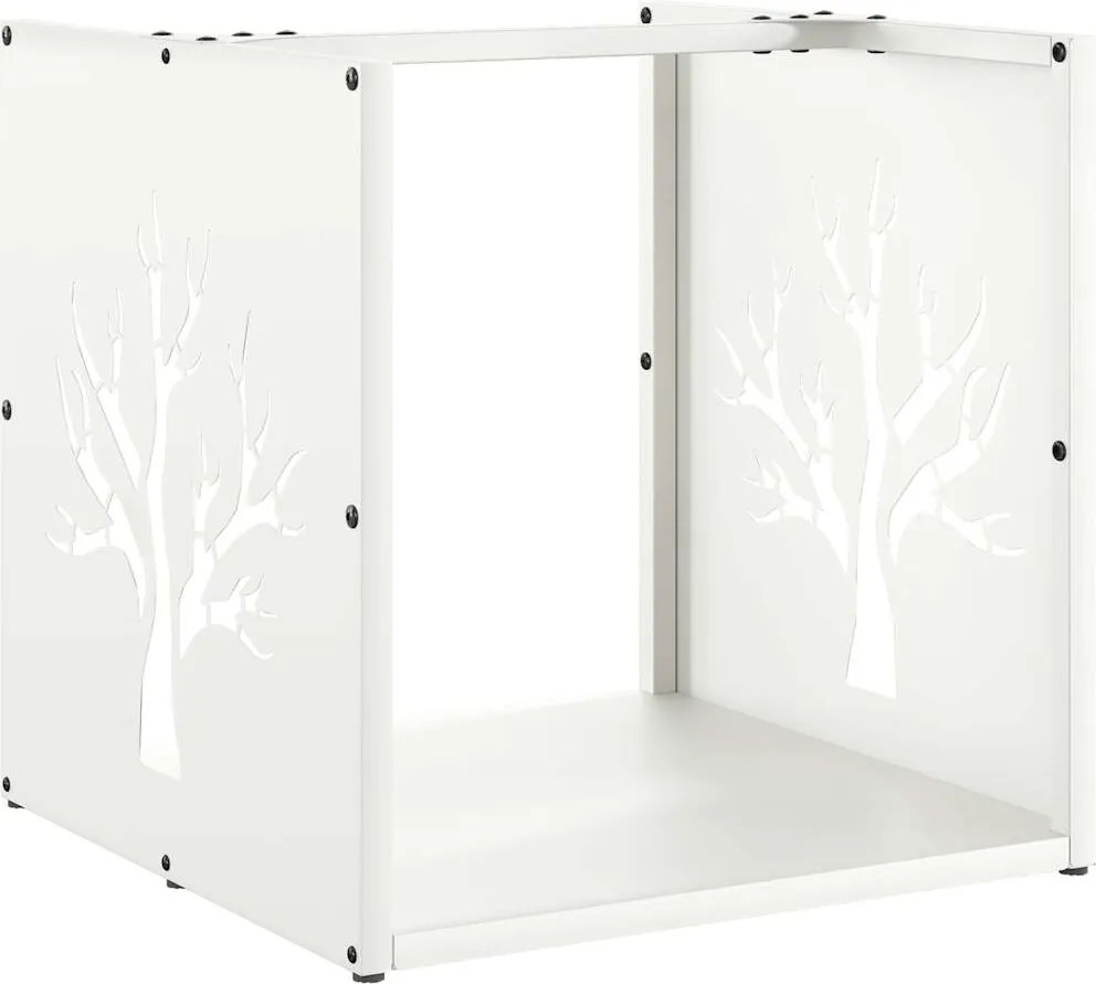 vidaXL Suport pentru lemne de foc alb 40x40x40 cm Oțel laminat la rece