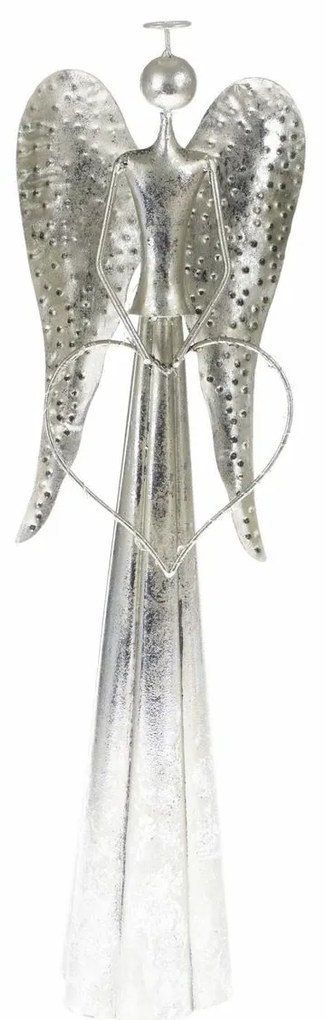 Decorație metalică LED de Crăciun Angel with heartargintiu, 17 x 58 cm