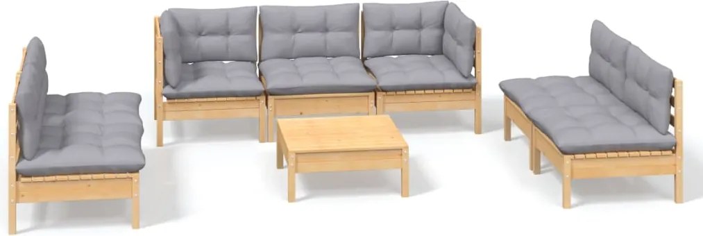 vidaXL Set mobilier de grădină cu perne gri, 8 piese, lemn masiv pin