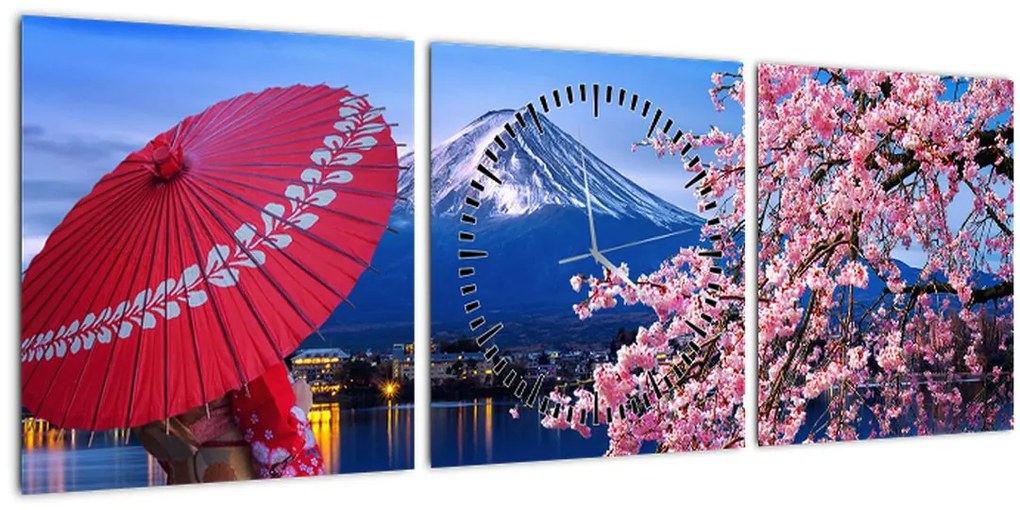Tablou - cu privire la munte - Japonia (cu ceas) (90x30 cm)