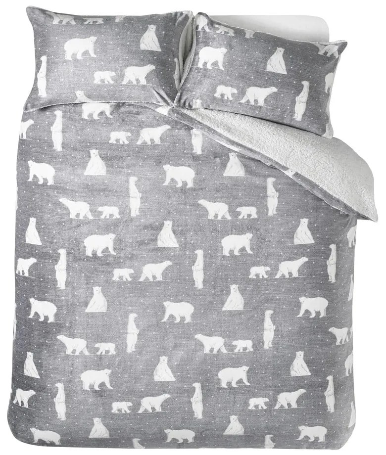 Lenjerie de pat gri din sherpa pentru pat de o persoană 135x200 cm Cosy Polar Bear – Catherine Lansfield