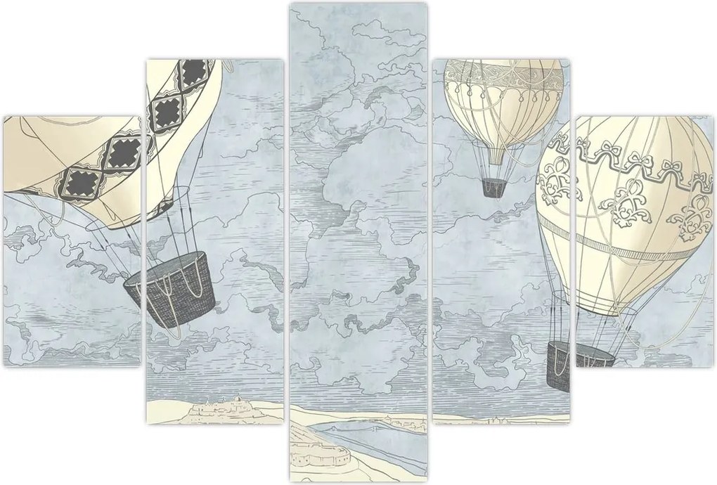 Tablou - Baloane deasupra orașului, nuanțe reci (150x105 cm)