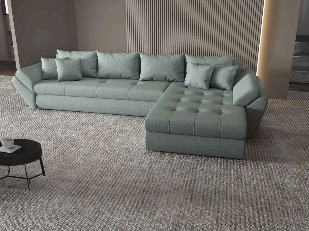 Colțar extensibil dumonde cu ladă de depozitare si sezut confortabil din spuma high-density, Loana XL Enjoy Mint II 335x185 cm