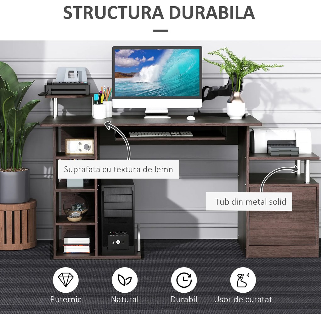 HOMCOM Birou din Lemn cu Design Simplu și Elegant pentru Calculator, Dimensiuni 152x60x80cm, Culoare Maro | Aosom Romania