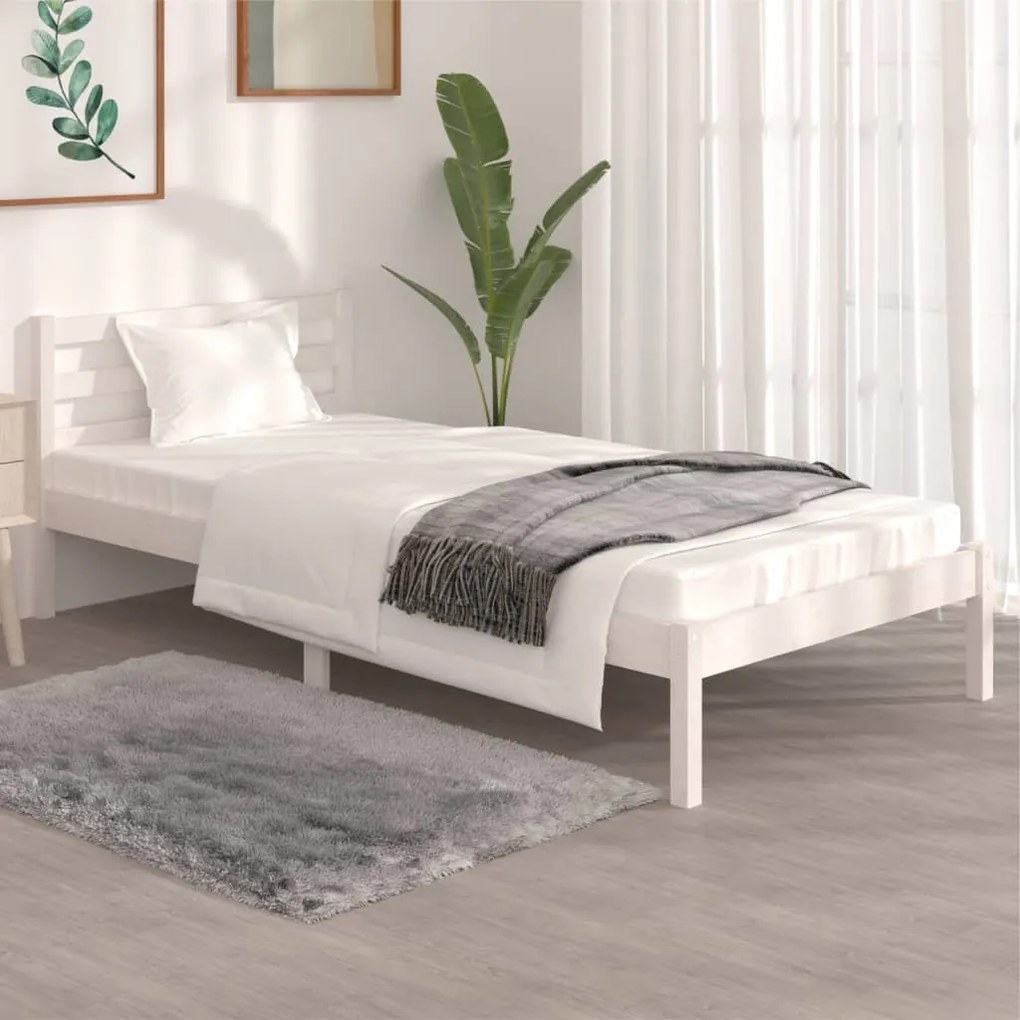 vidaXL Cadru de pat Single, alb, 90x190 cm, lemn masiv de pin