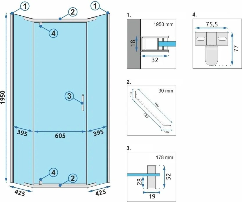 Cabina de dus AXIN Chrom 90x90