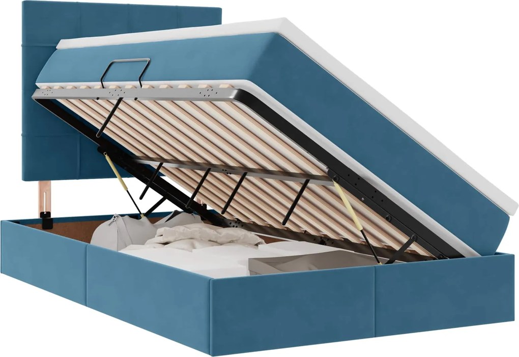 vidaXL Pat cu saltea și LED cu saltea albastru 120 x 190 cm Catifea