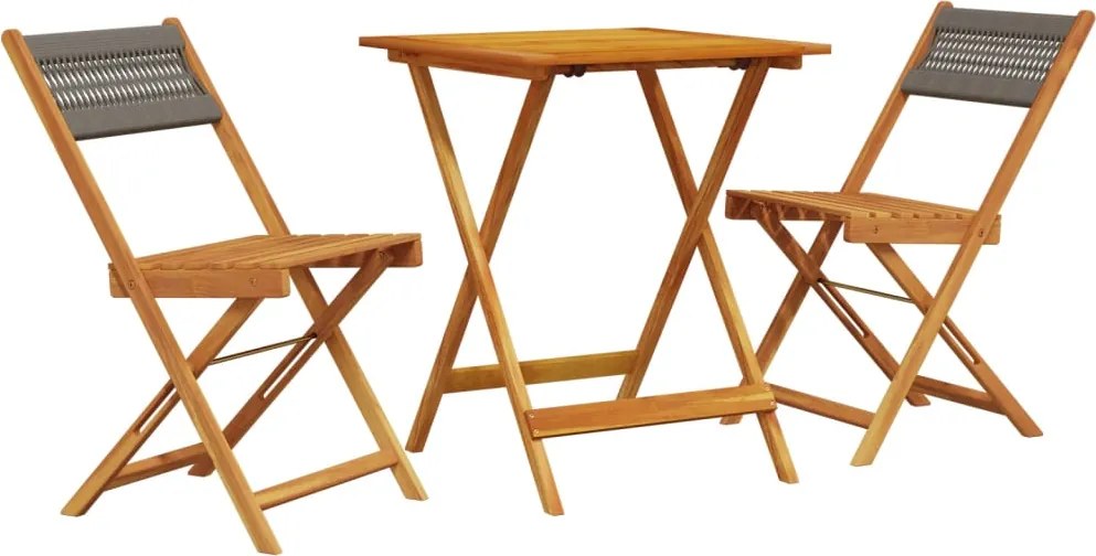 vidaXL Set mobilier bistro, 3 piese, gri, polipropilenă și lemn masiv