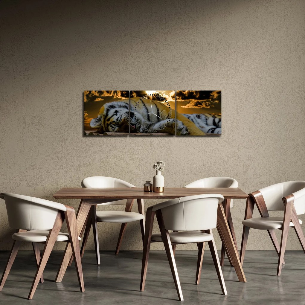 Tablou tigrul dormind (cu ceas) (90x30 cm)
