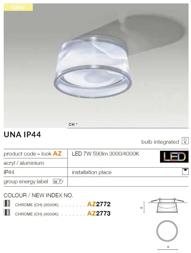 Spot LED incastrabil pentru baie IP44 UNA 3000K