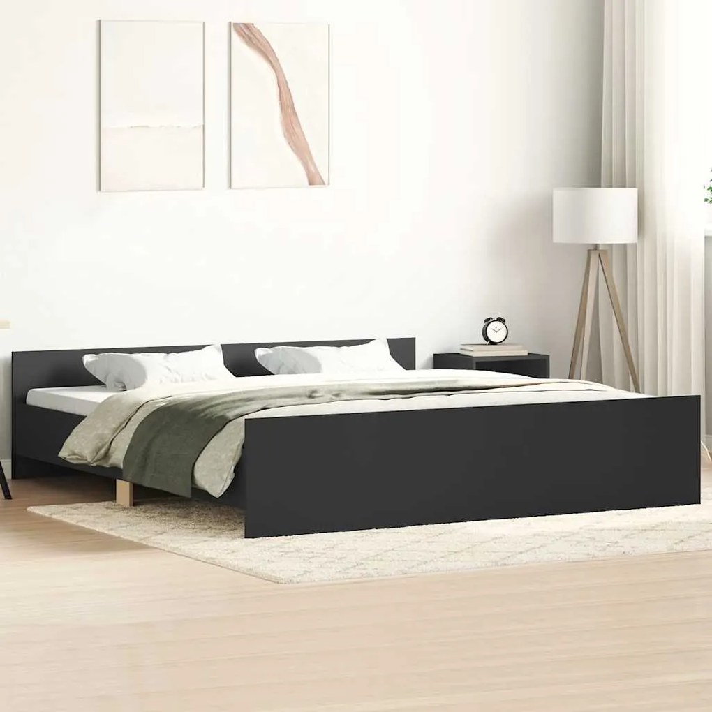 vidaXL Cadru de pat cu tăblie la cap/picioare, negru, 160x200 cm
