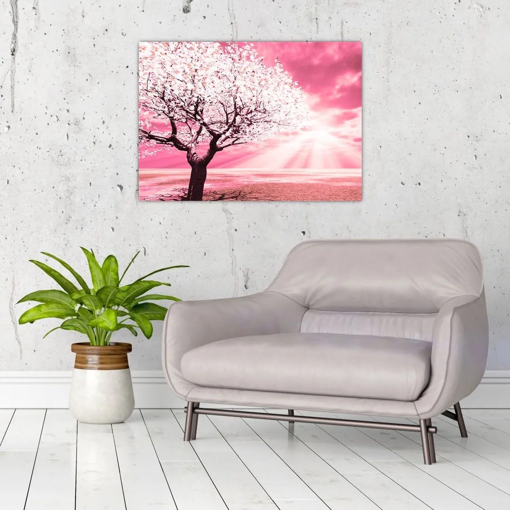 Tablou pe sticlă cu pomul roz (70x50 cm)