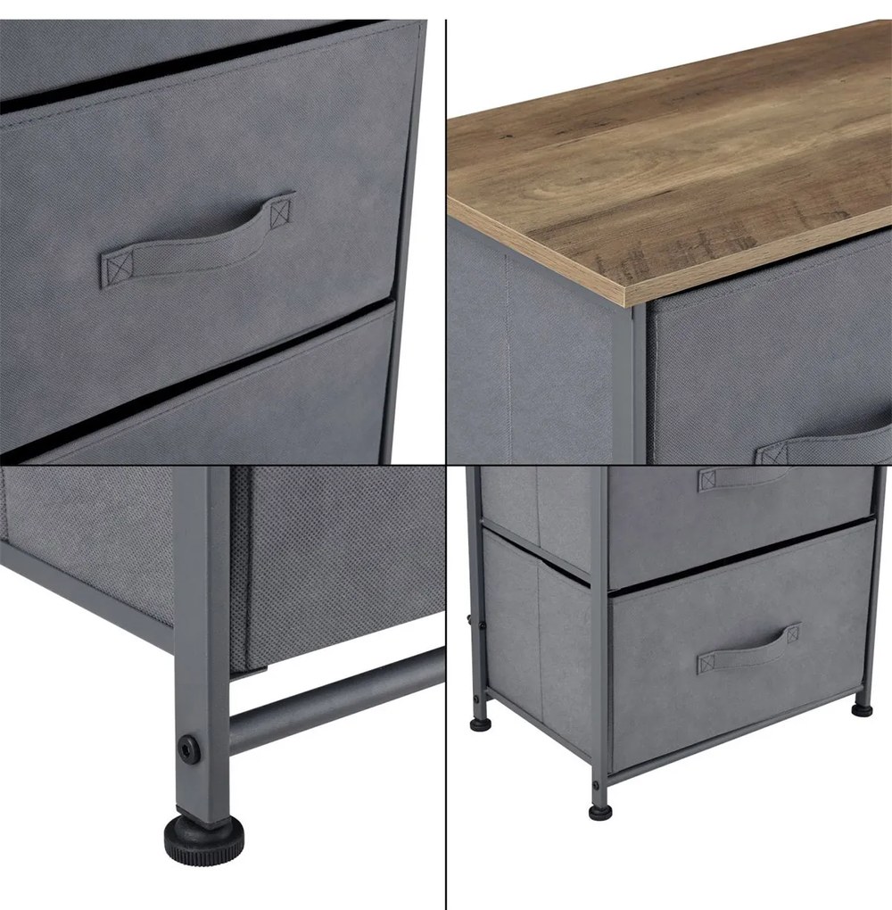 Comoda cu trei cutii depozitare incluse blat lemn schelet metal 73x45x30 cm natur/gri