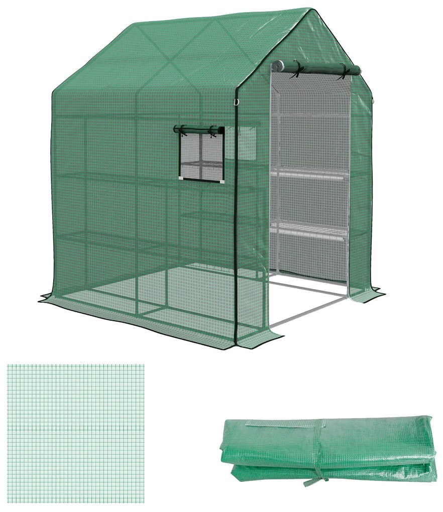 Outsunny Husa de Rezerva PE pentru Sera Calda 140x143x190cm cu Usa Rulabila Ferestre Plasa Verde | Aosom Romania