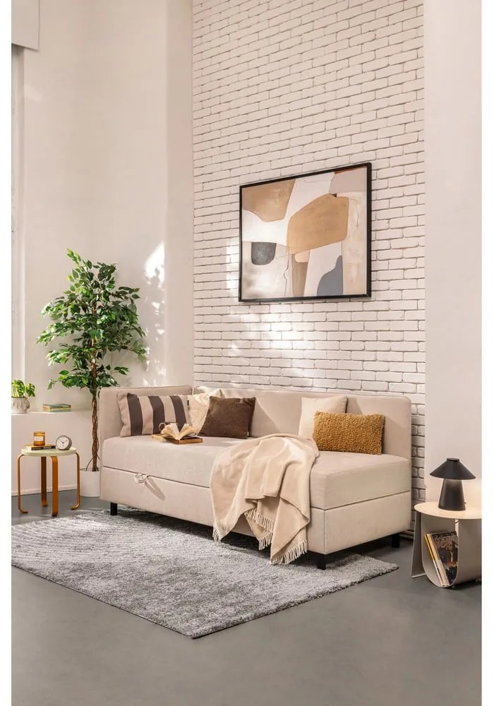 Pat bej tapițat cu spațiu de depozitare cu saltea 90x200 cm Avela – Bonami Selection