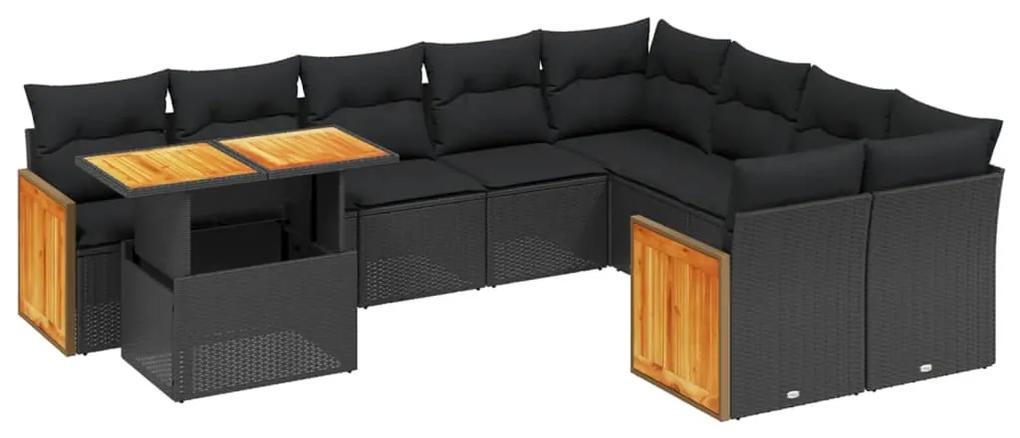 3274121 vidaXL Set canapele de grădină cu perne, 10 piese, negru, poliratan