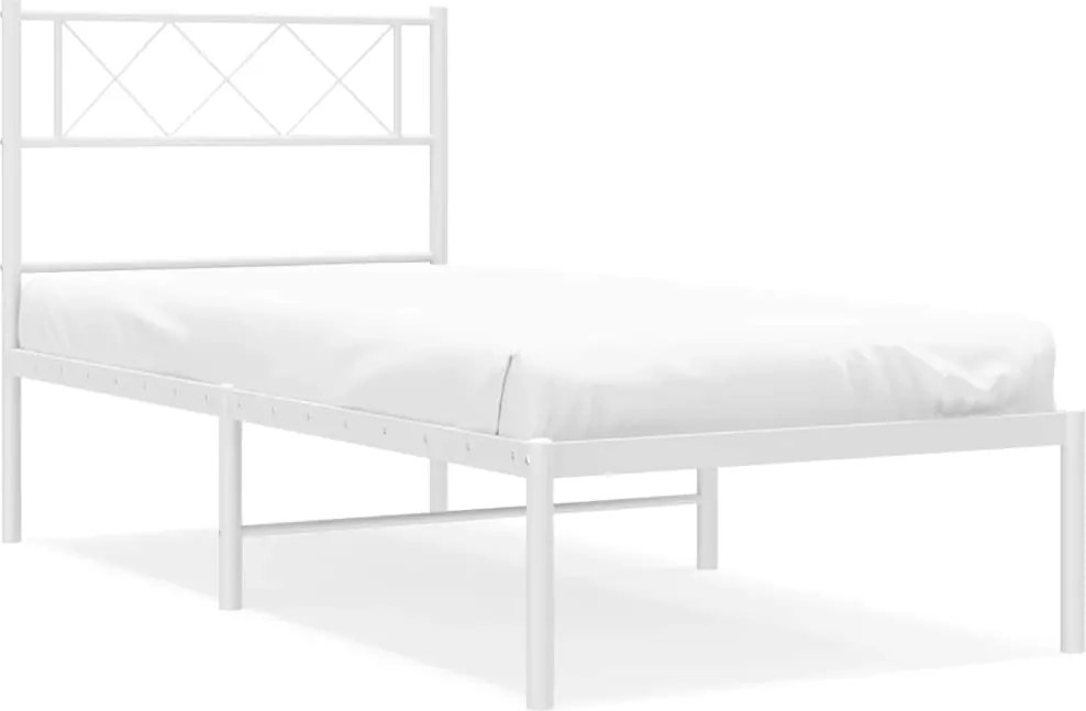 vidaXL Cadru de pat metalic cu tăblie, alb, 100x190 cm