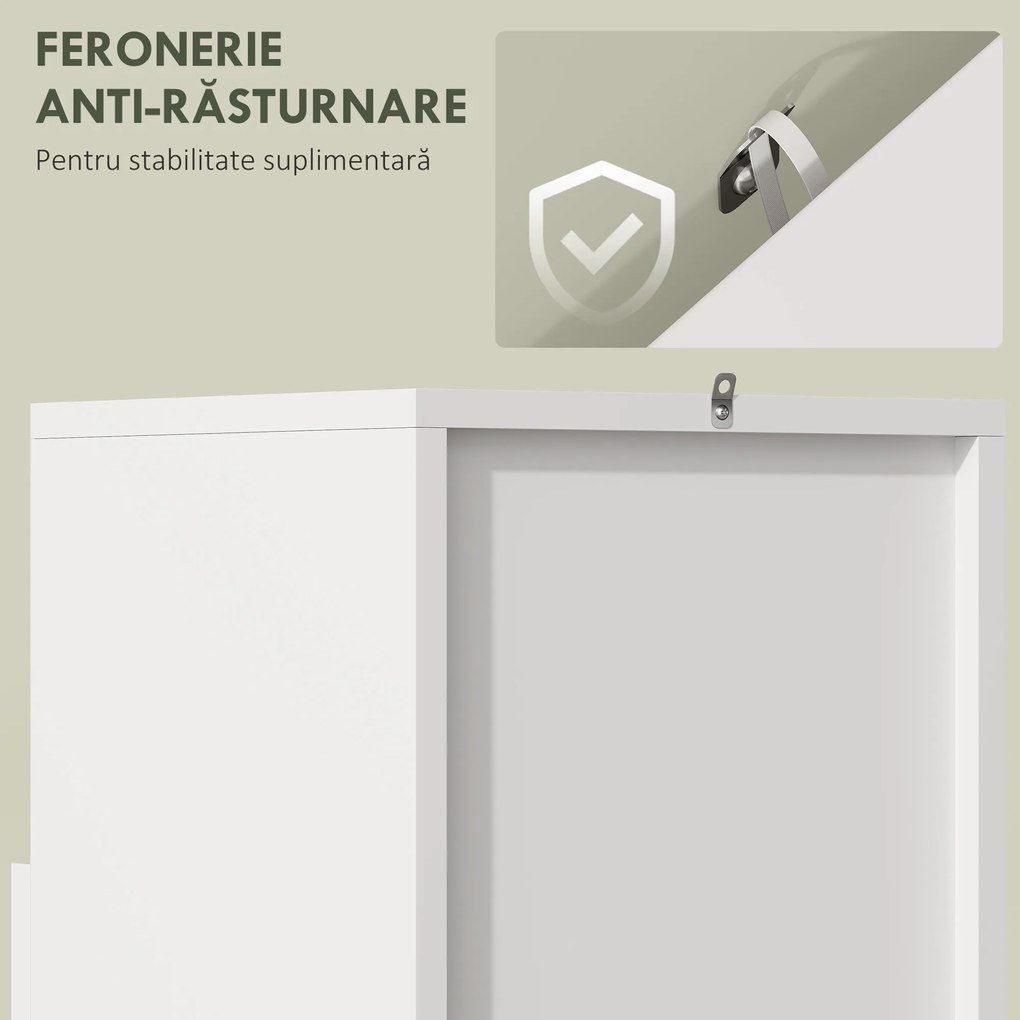 HOMCOM Dulăpior pentru Baie Îngust cu Ușă Amortizată și Raft Deschis, Mobilier Compact cu Rafturi Reglabile, pentru Bucătărie, Sufragerie sau Baie, 30x30x71,5 cm, Alb și Lemn Natur | Aosom Romania