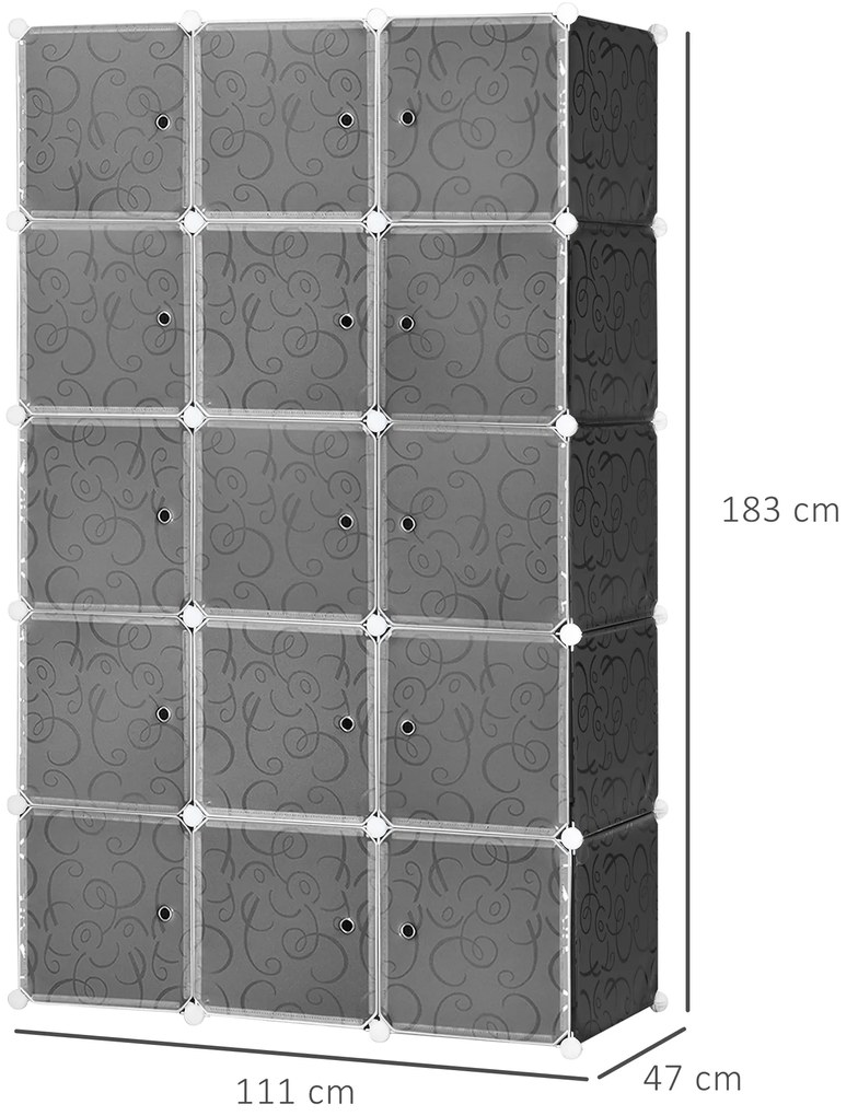 HOMCOM Șifonier cu design în cuburi, 2 cuburi mari și 9 cuburi mici, plastic, metal, 111L x 47L x 183Î cm, Negru+Alb | Aosom Romania