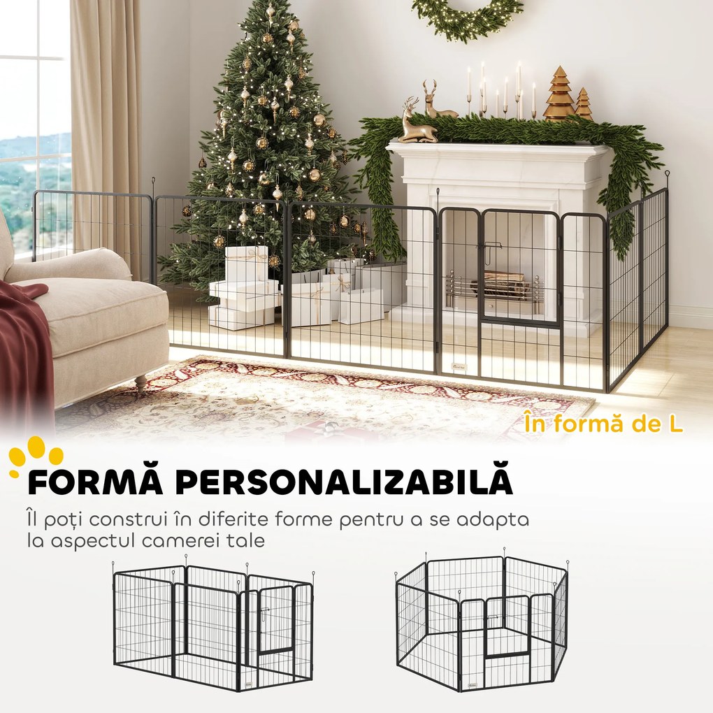 PawHut Țarc pentru Câini Portabil din 6 Panouri, 160x80x80 cm, Negru | Aosom Romania