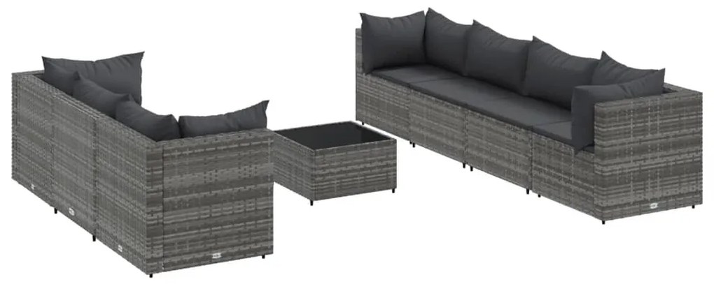 3308034 vidaXL Set mobilier de grădină cu perne, 8 piese, gri, poliratan