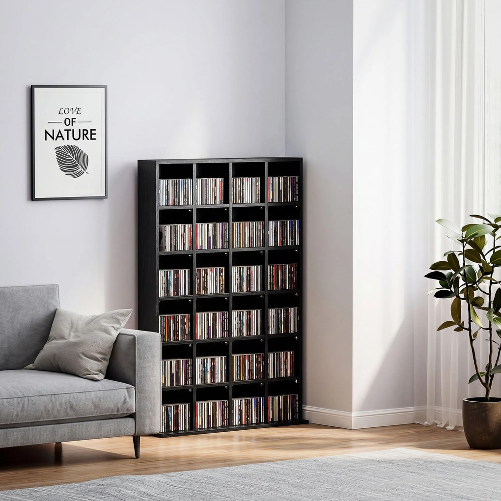 HOMCOM Dulap pentru CD-uri pentru 456 CD-uri sau 336 DVD-uri, 24 Compartimente, 89x20x130.5 cm Negru | Aosom Romania