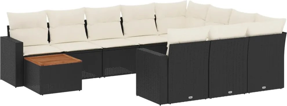 vidaXL Set canapele de grădină cu perne, 11 piese, negru, poliratan