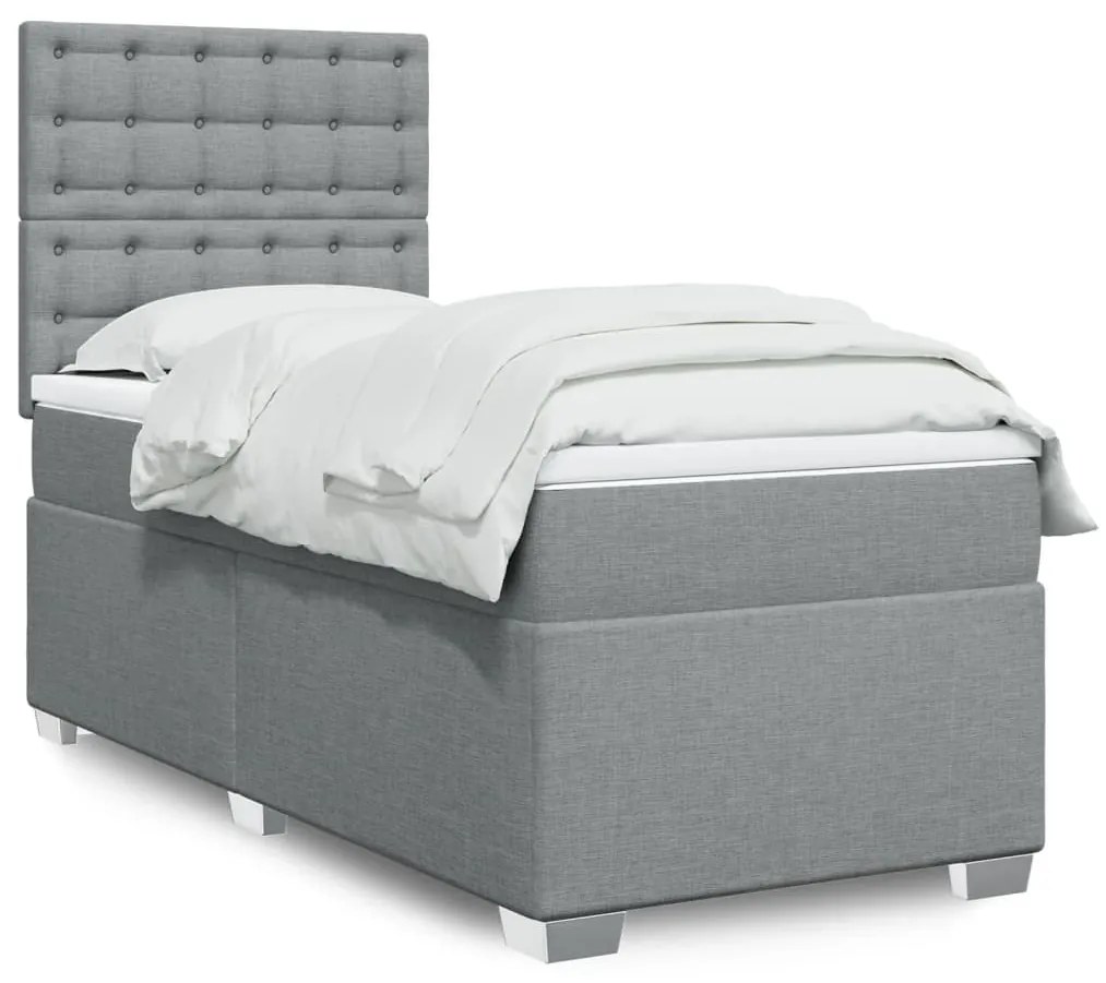 vidaXL Pat box spring cu saltea, gri deschis, 100x200 cm, textil