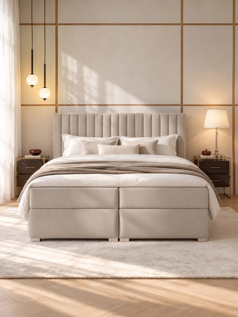 Pat boxspring cu ladă de depozitare Solani 160x200 - velur bej Castel 15