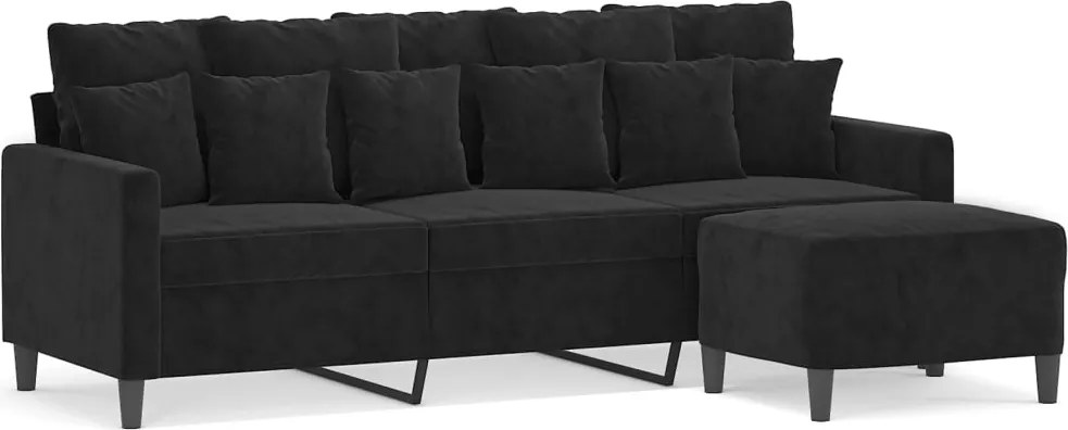 vidaXL Canapea cu 3 locuri și taburet, negru, 180 cm, catifea